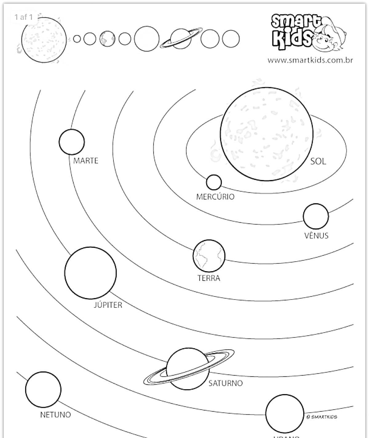 Раскраска Солнечная система с названиями планет
