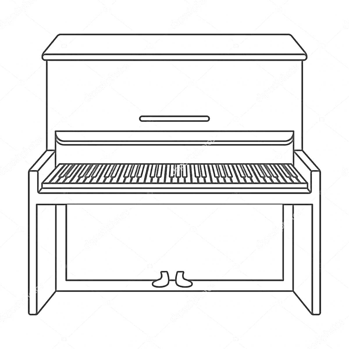 Раскраска Пианино с крышкой, клавишами и педалями