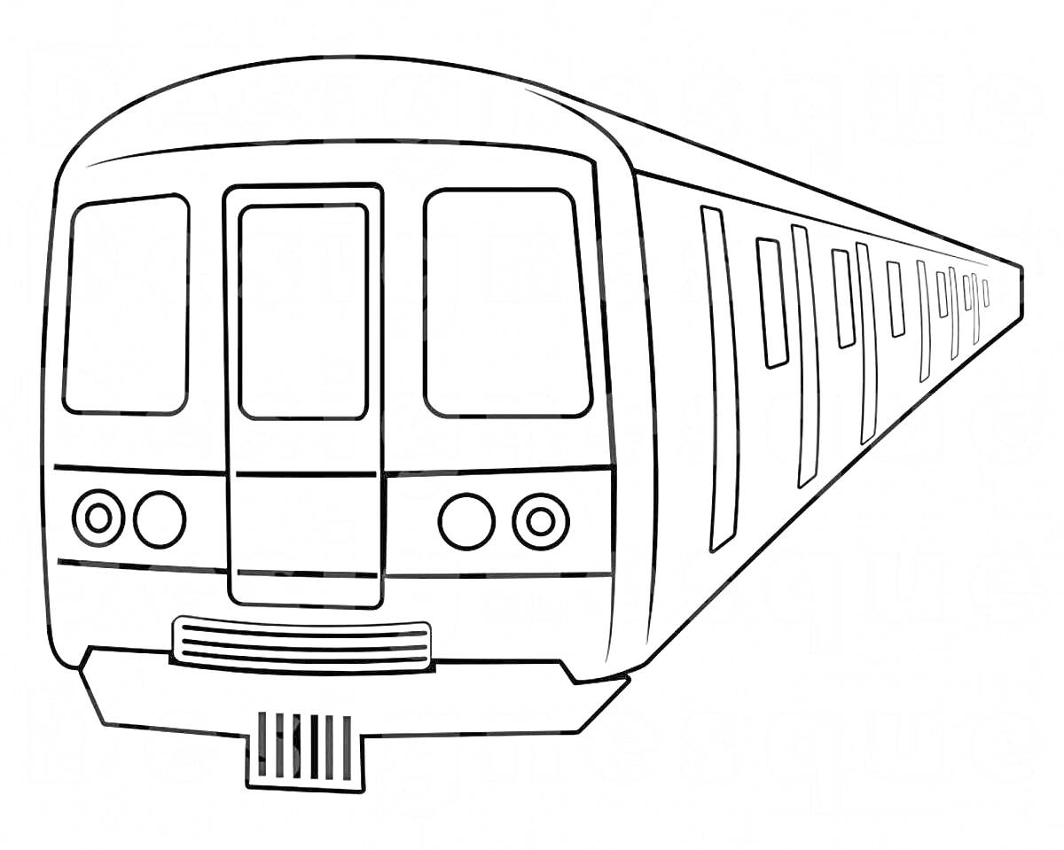 Раскраска Вагон метро с окнами, дверями и передними фарами