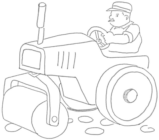 Раскраска Каток с водителем, управляющим рулем