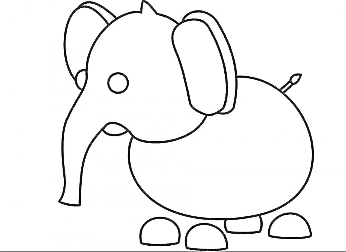 На раскраске изображено: Слон, Адопт ми, Большие уши, Короткий хвост, Четыре ноги