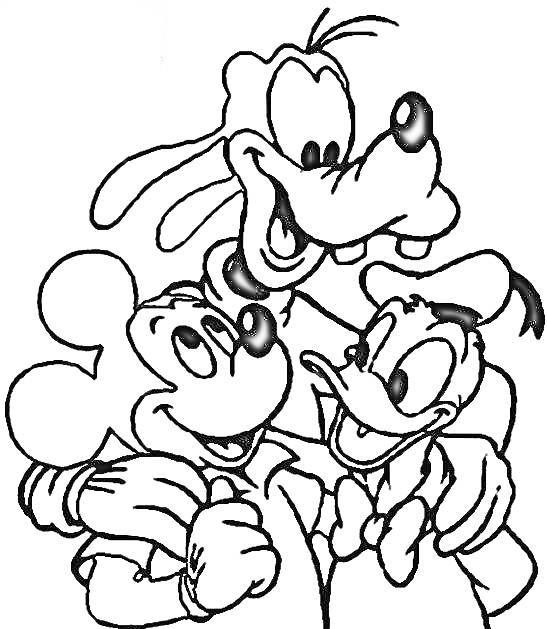 Три героя мультфильмов - мышонок, утка и собака