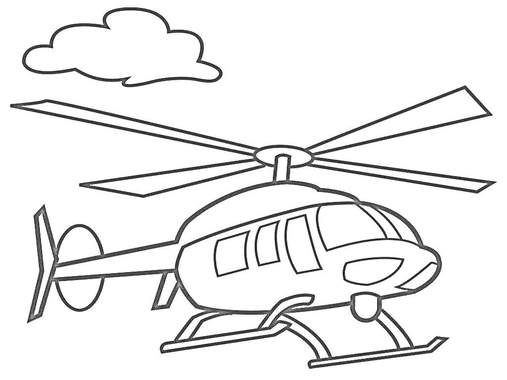 На раскраске изображено: Вертолет, Небо, Транспорт, Авиация, Иллюстрация, Летательный аппарат, Для детей, Облака, Контурные рисунки