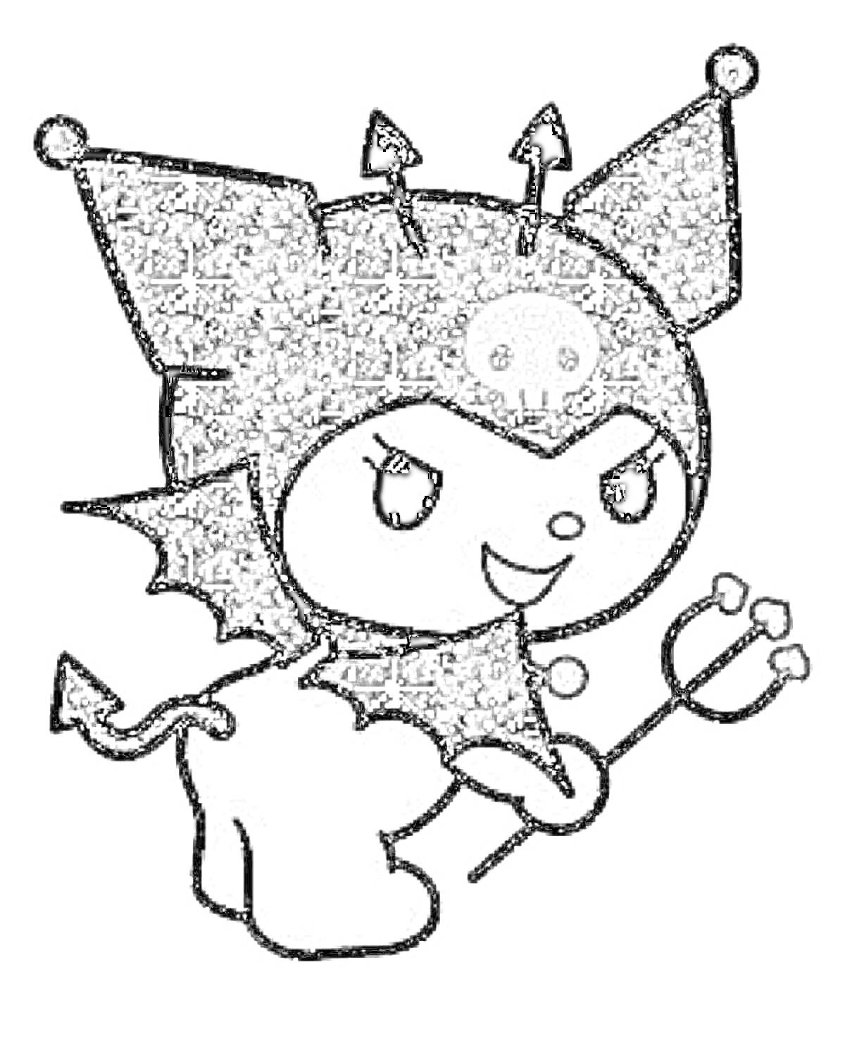 Раскраска Куроми в блестящем костюме дьяволёнка с трезубцем