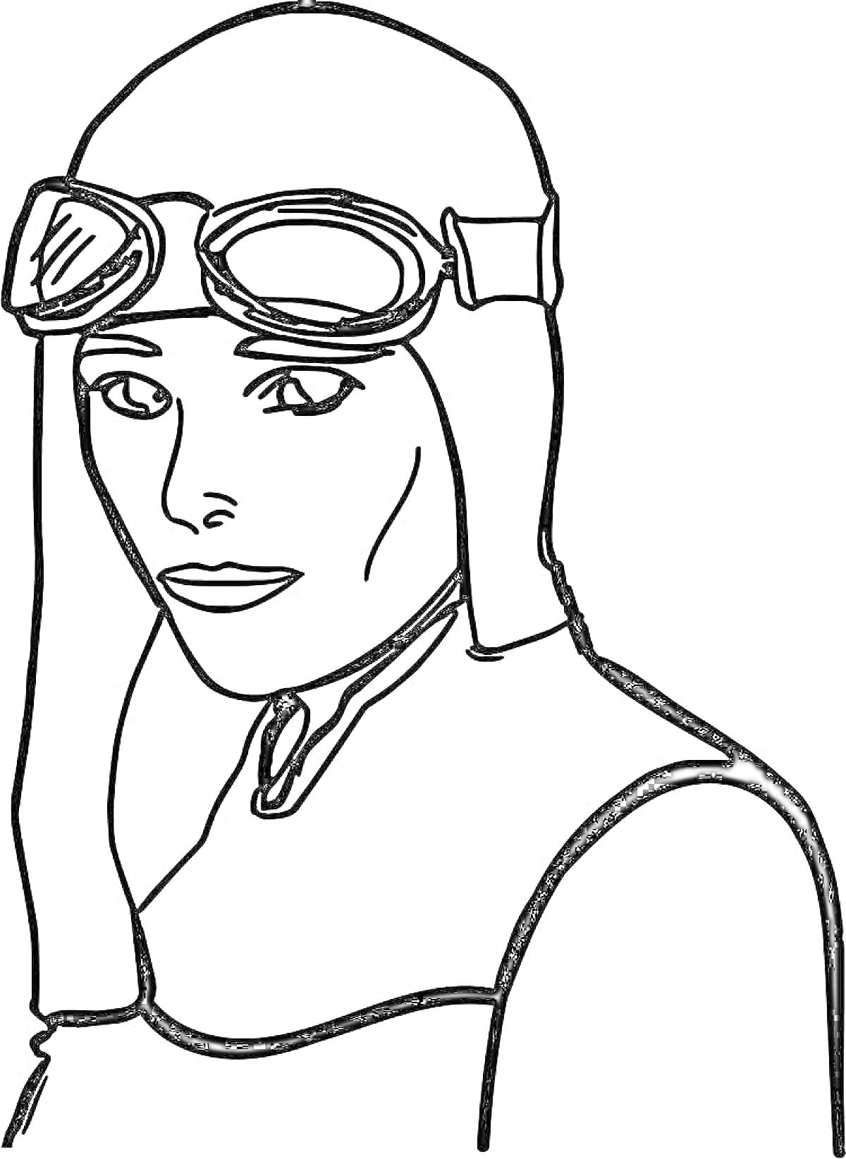 Раскраска Портрет женщины в боевой экипировке с защитными очками и шлемом