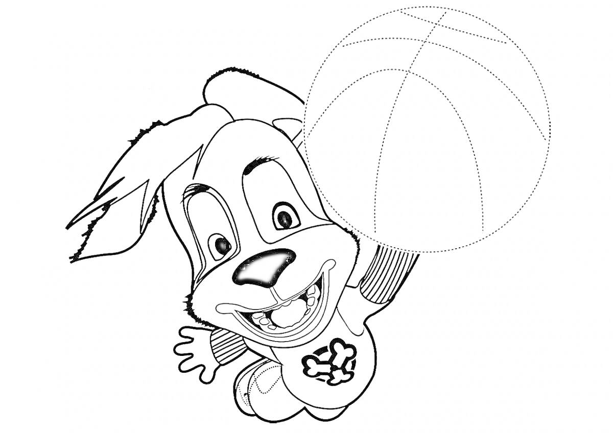 Раскраска Щенок с мячом в прыжке из Барбоскины