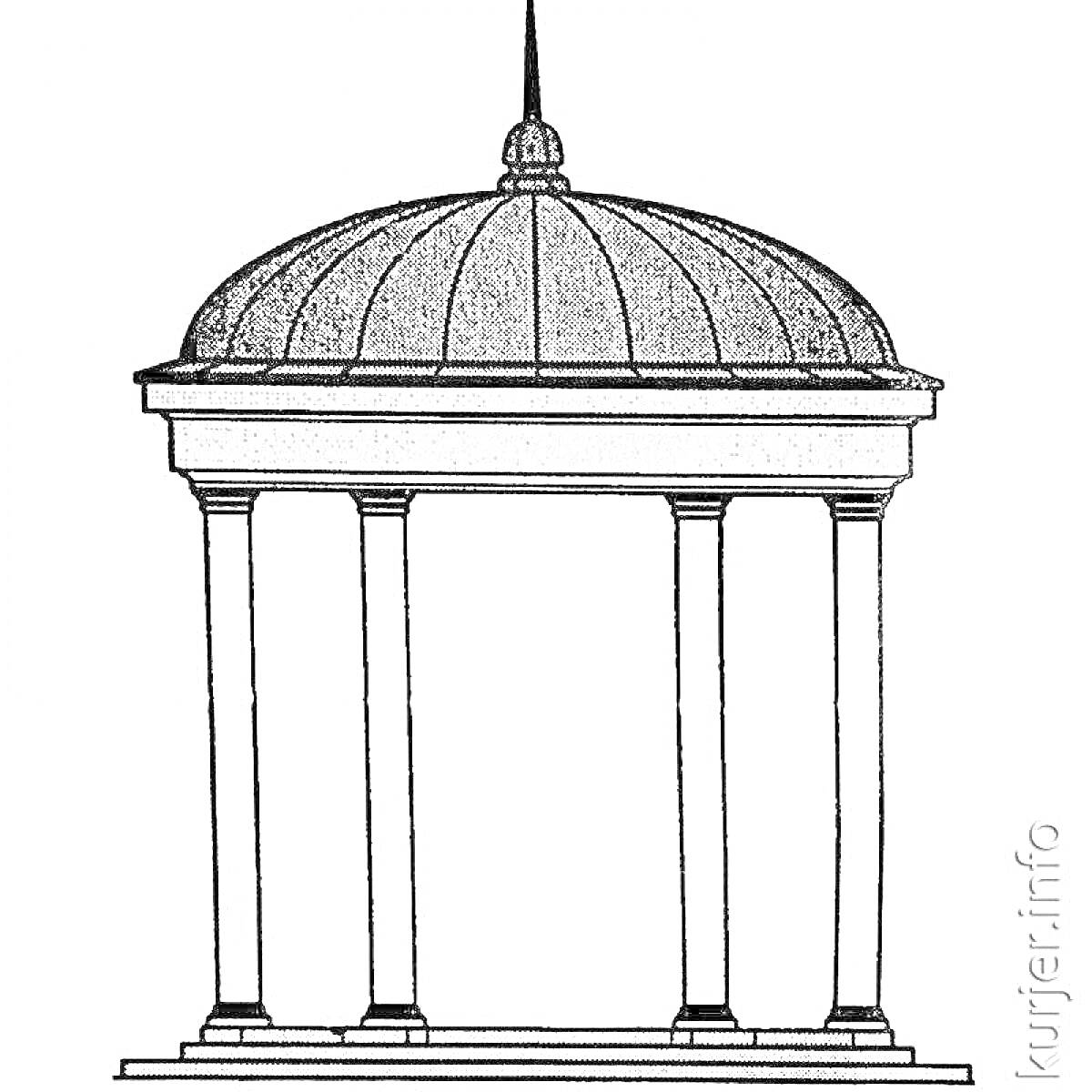 Раскраска Беседка с куполом и колоннами