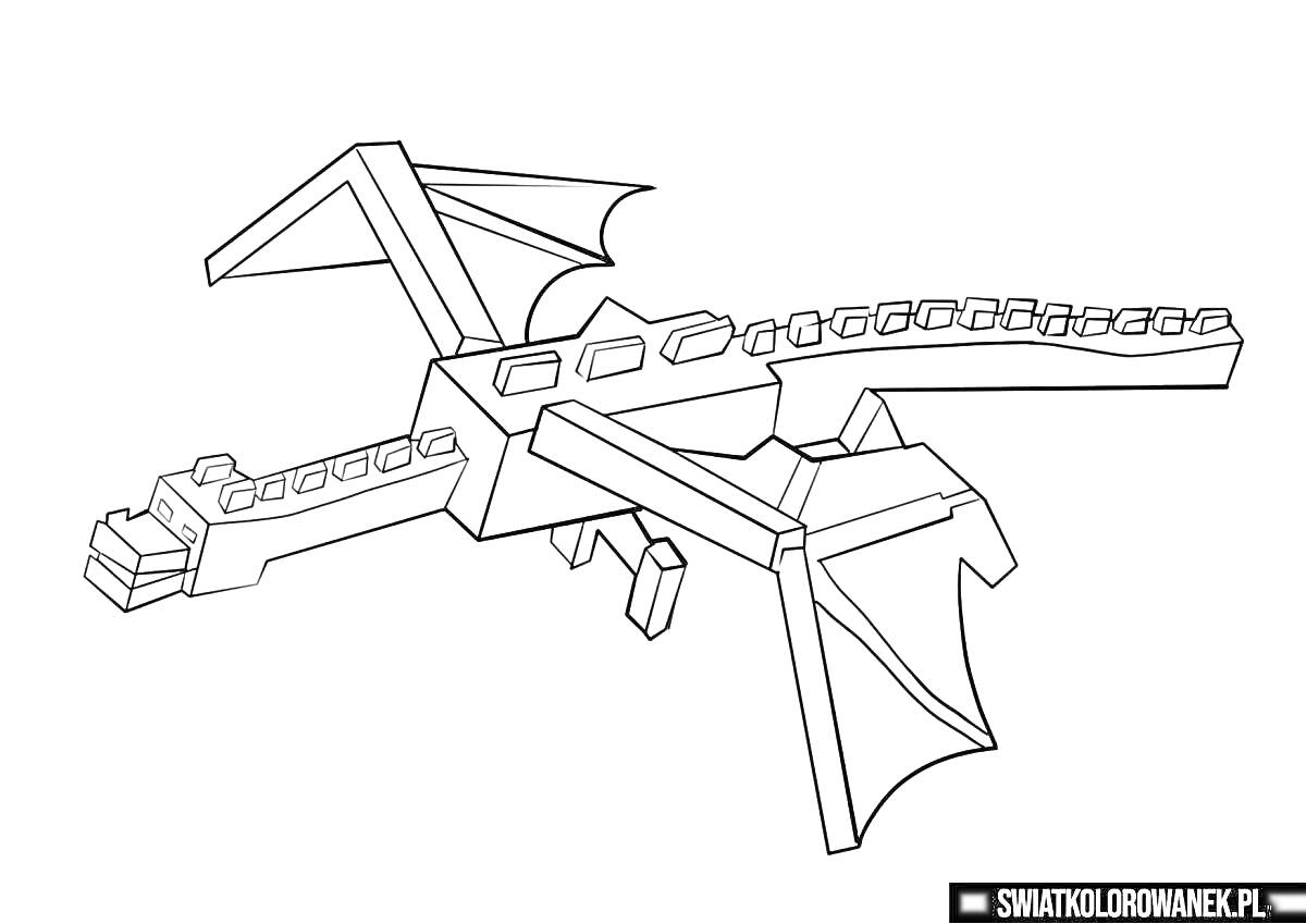 На раскраске изображено: Дракон, Майнкрафт, Крылья, Хвост, Кубы