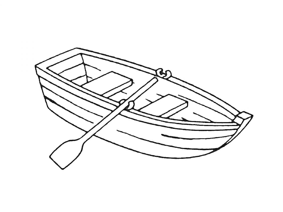 Раскраска Лодка с веслом и сиденьями для раскрашивания
