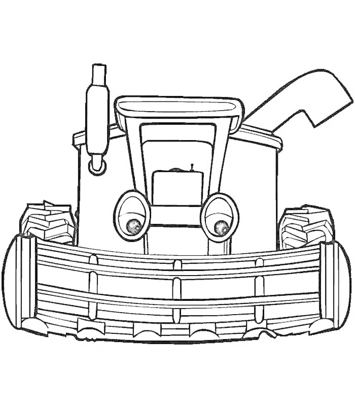 Раскраска Комбайн с большими глазами, широким передним гребнем и трубой, ориентированный лицом вперед