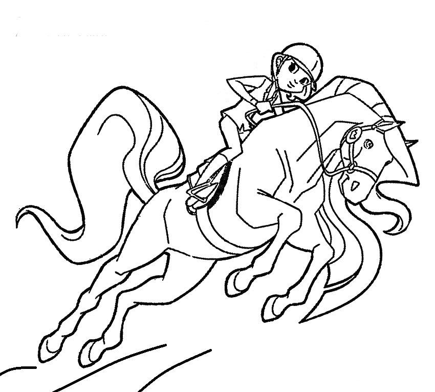 Раскраска Всадник на лошади в прыжке
