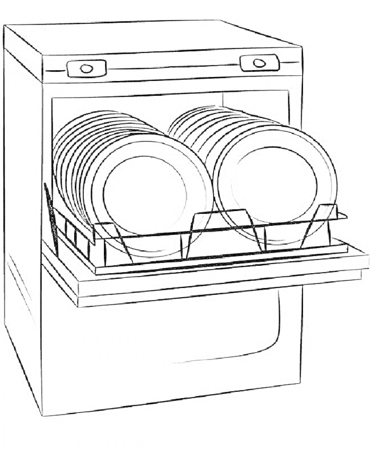 Раскраска Посудомоечная машина с загруженными тарелками