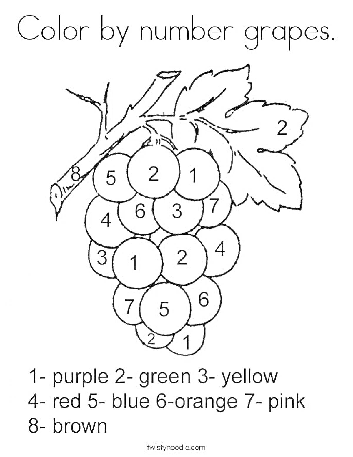 Раскраска раскраска по номерам — виноград с листьями и стеблем