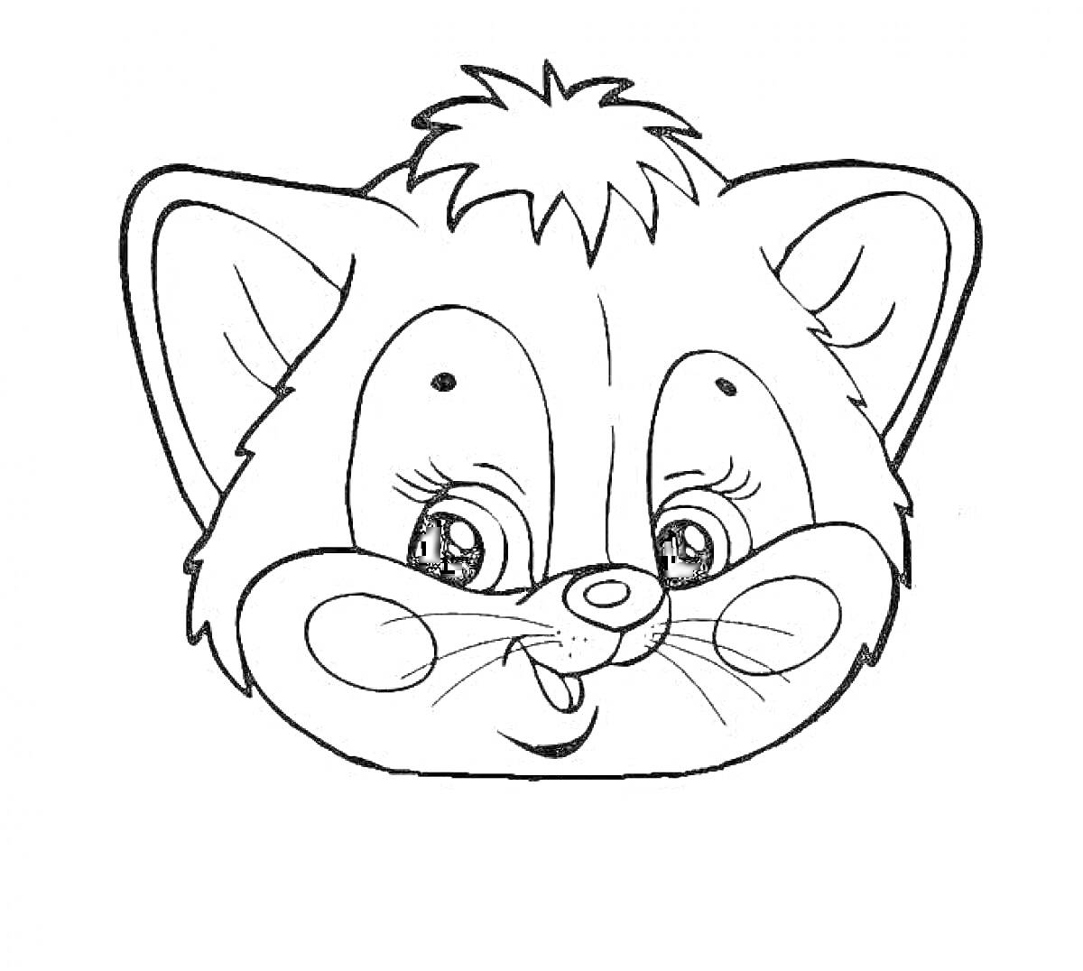 Раскраска Мордочка котенка с большими ушами и внимательными глазами