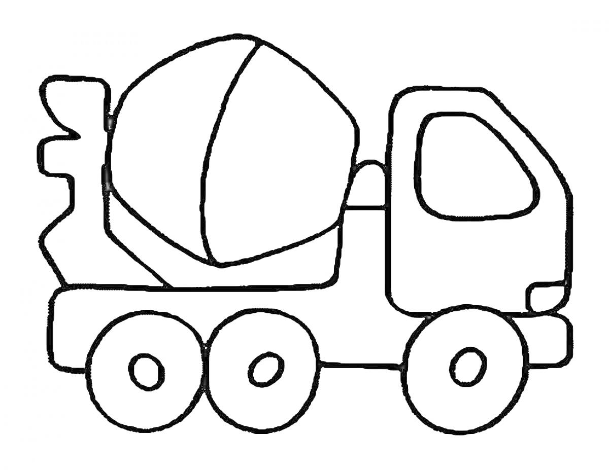 На раскраске изображено: Бетономешалка, Колеса, Транспорт, Для детей, Строительная техника