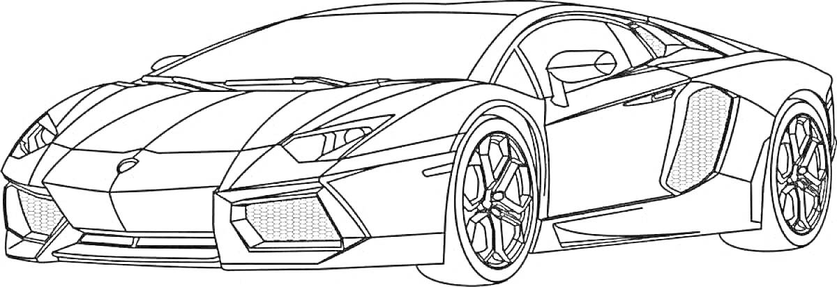 На раскраске изображено: Ламборгини, Спортивный автомобиль, Суперкар, Транспорт, Спорткар