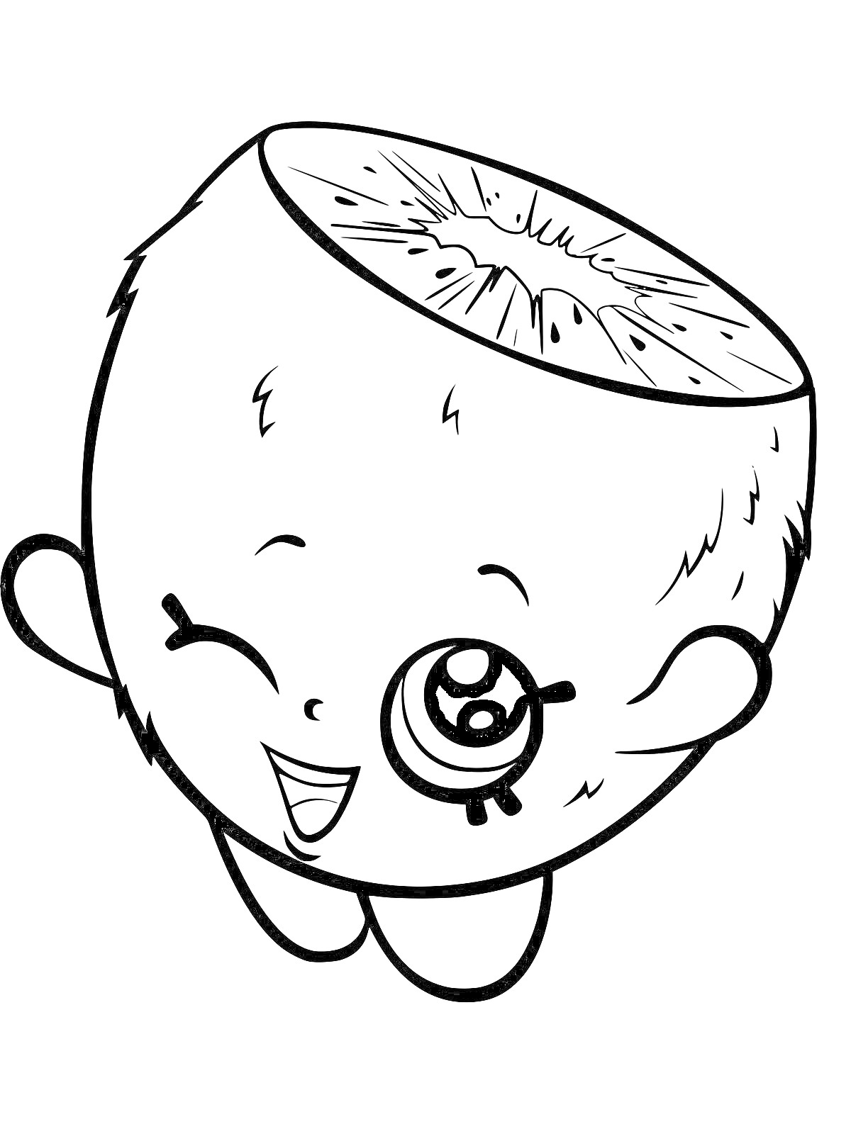 Раскраска Шопкинс - персонаж в виде половинки фрукта с одним подмигивающим глазом и улыбкой