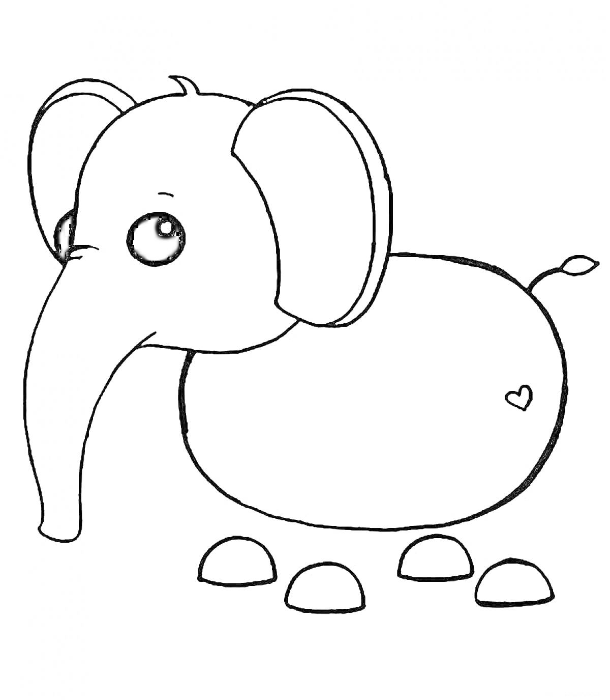 Раскраска Слон из Адопт Ми с сердечком и четырьмя подушечками лап