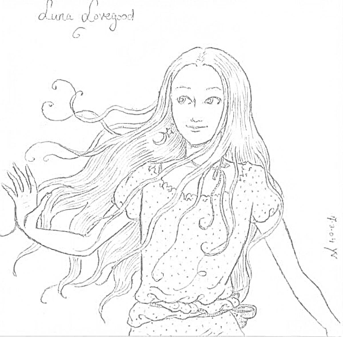 На раскраске изображено: Длинные волосы, Узоры, Арт