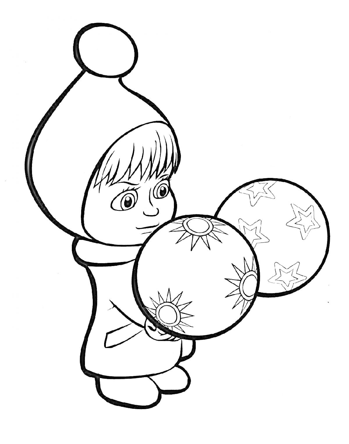 На раскраске изображено: Ребёнок, Мячик, Солнце, Звезды, Для детей, Зима, Шарф