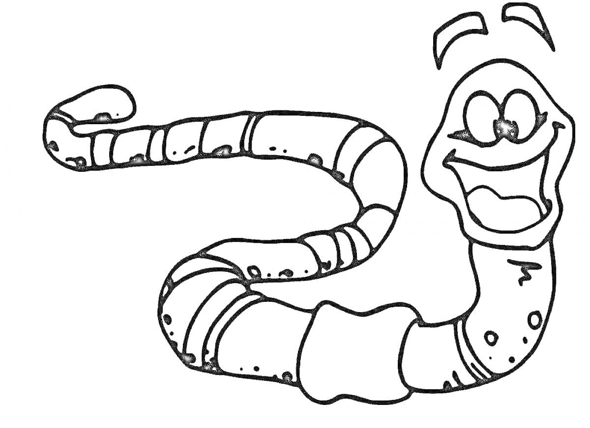 Раскраска улыбающийся червяк с рисунком тела