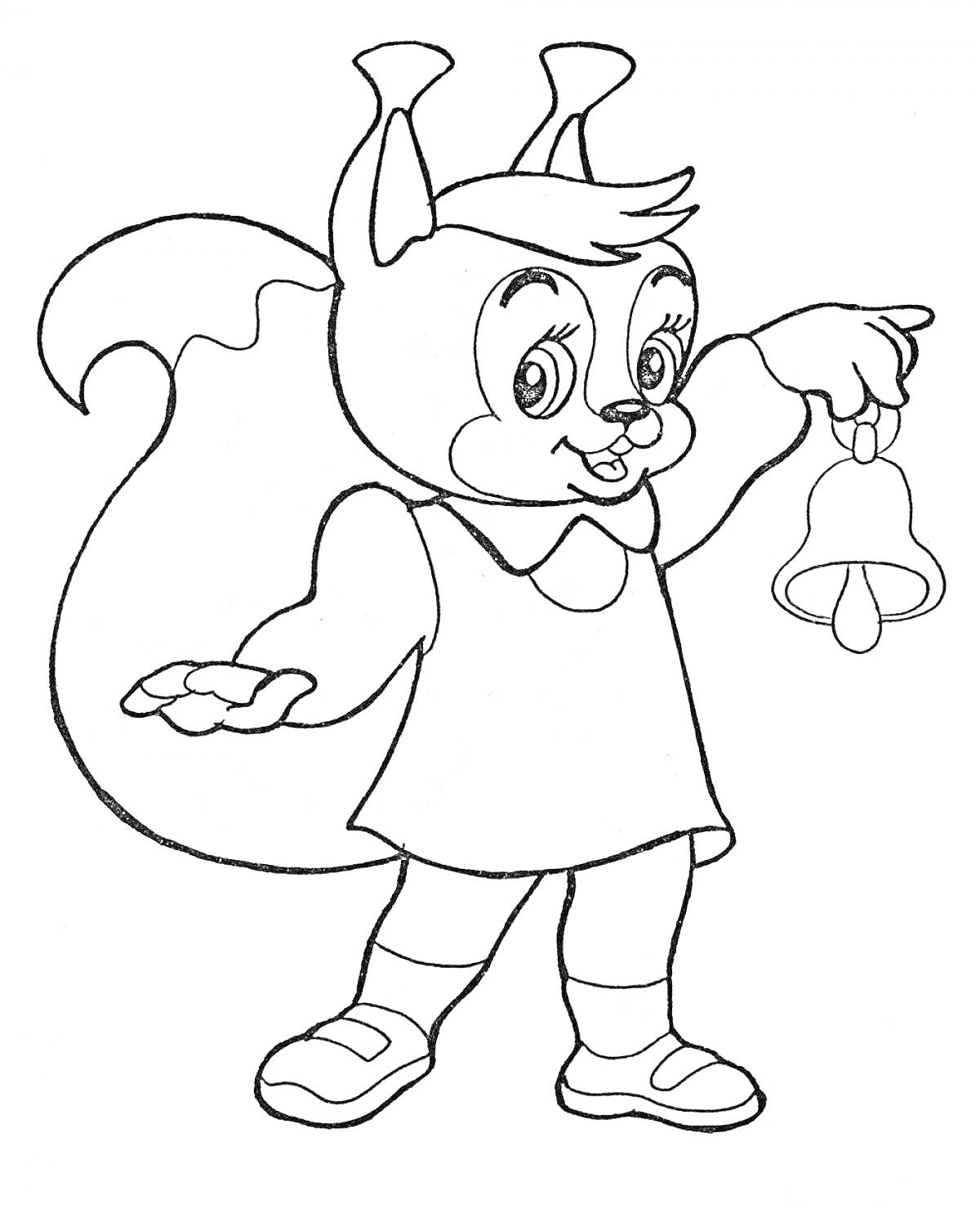 Раскраска Белка в платье с колокольчиком