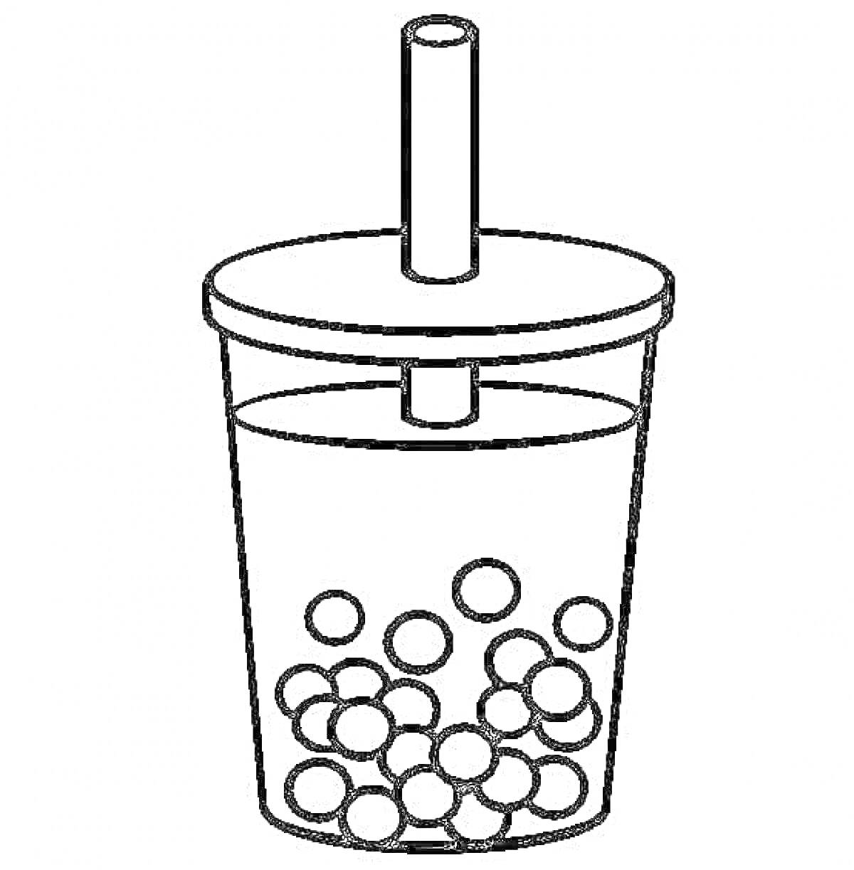 Раскраска Бокал бабл ти с крупной соломинкой и шариками тапиоки