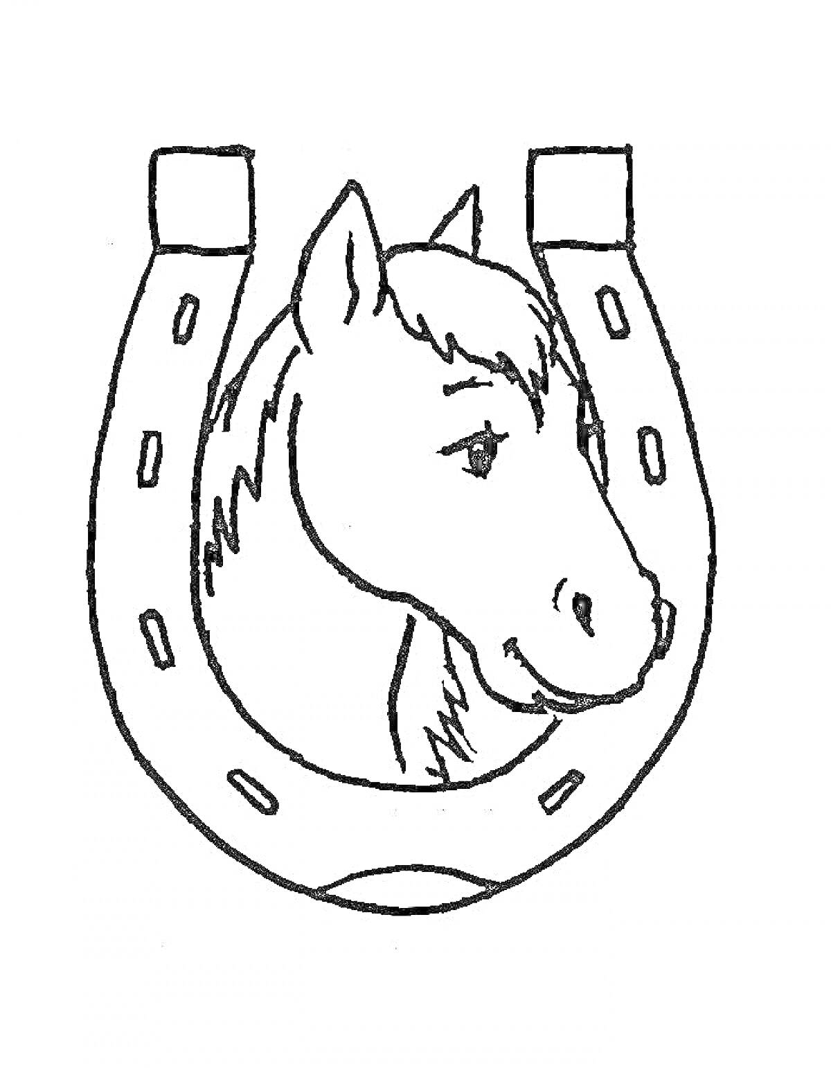 Раскраска Лошадиная голова в подкове