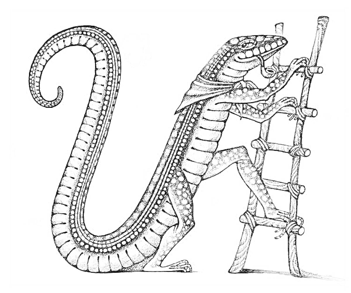Раскраска ящерица, поднимающаяся по веревочной лестнице