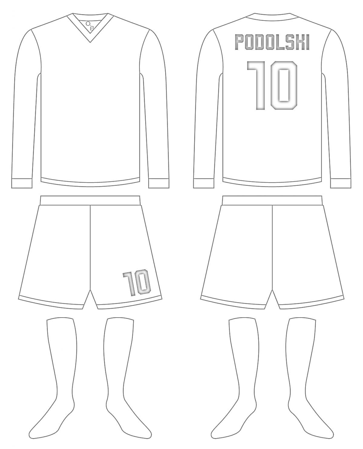 На раскраске изображено: Футбольная форма, Шорты, Номер 10, Спортивная одежда