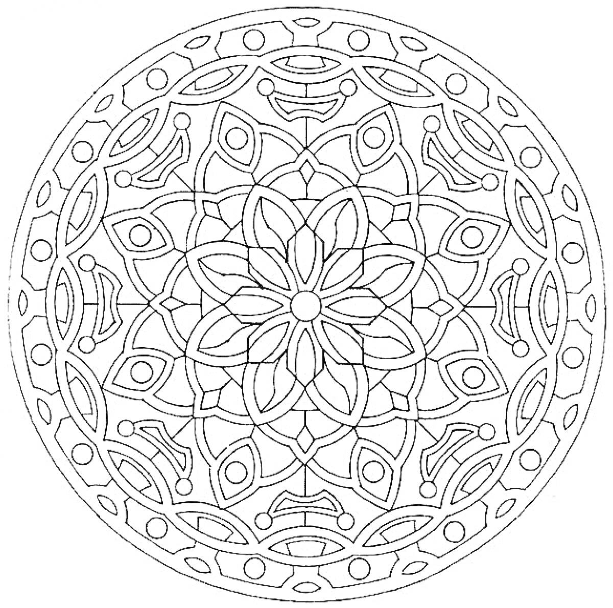 Мандала с геометрическими и цветочными элементами