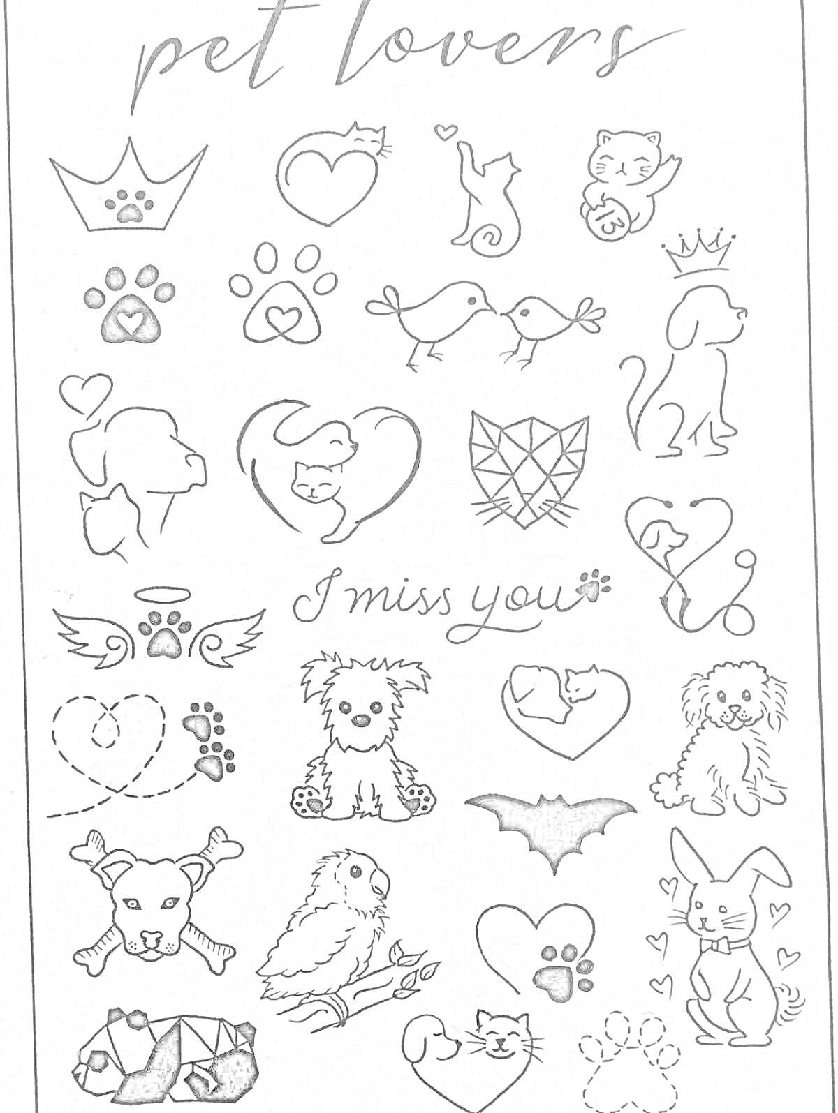 мини татуировки для любителей питомцев, включая корону, следы лап, кошку, собак, рыбок, птиц, сердца, звезды, крылышки, надпись 