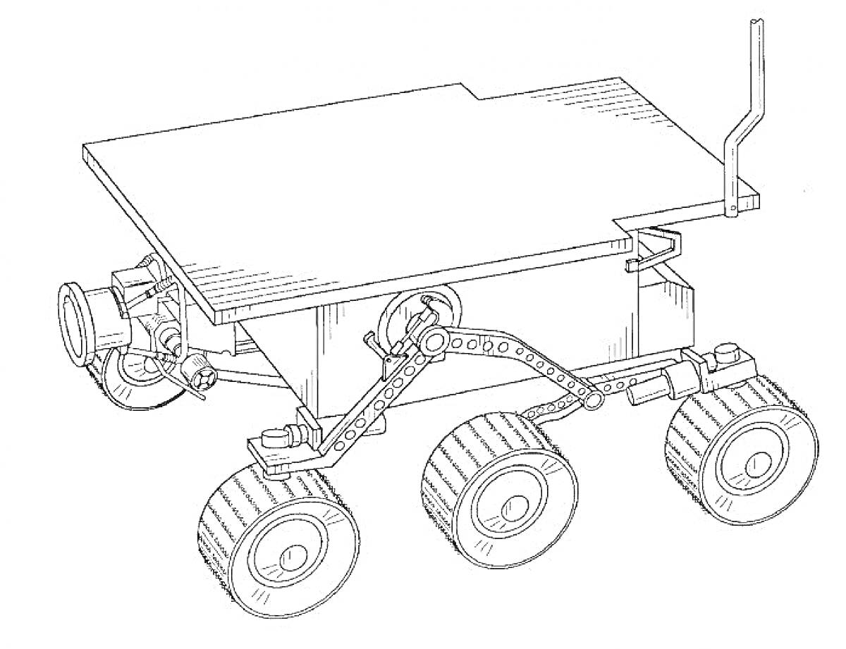 Раскраска Луноход с шестью колёсами, антенной и камерой