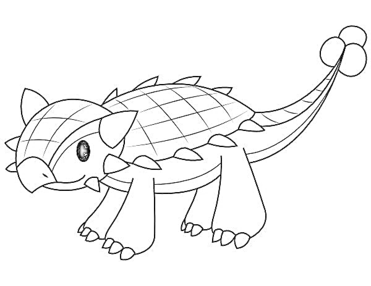 Раскраска Анкилозавр с броней и булавой на кончике хвоста