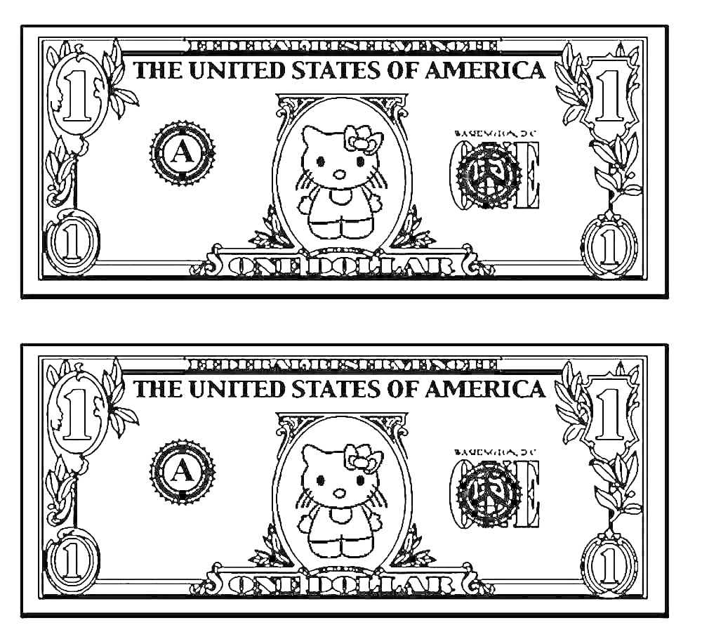 Раскраска Раскраска с персонажем на долларовой купюре