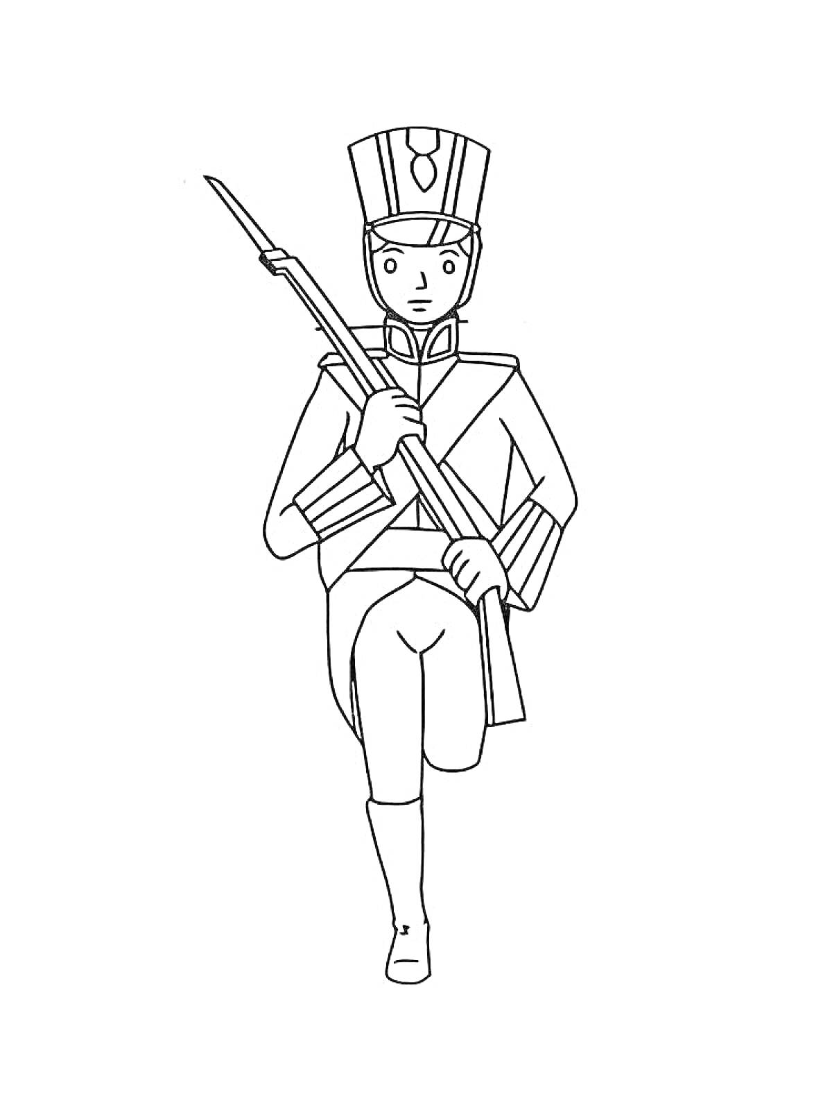 Раскраска Солдат с ружьем в парадной форме
