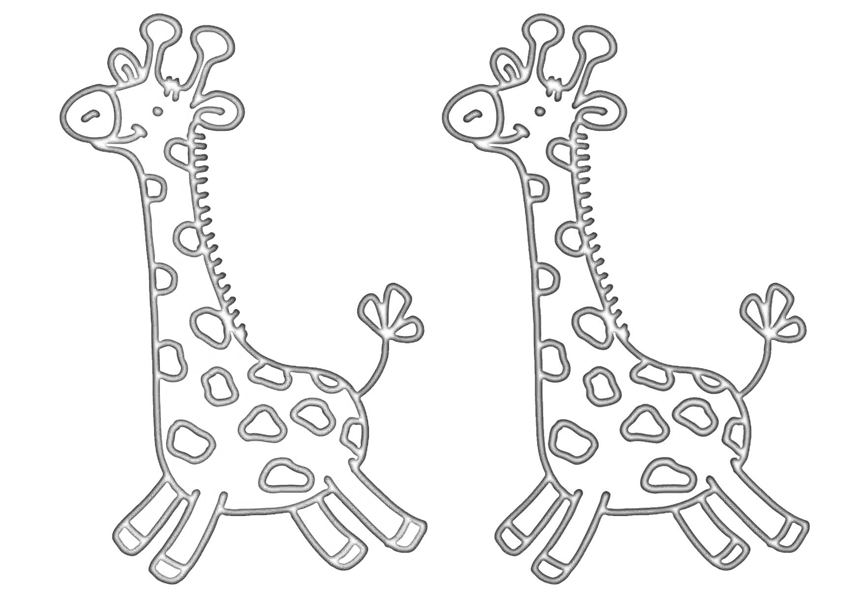 Раскраска Две жирафы - одна цветная, другая черно-белая для раскрашивания