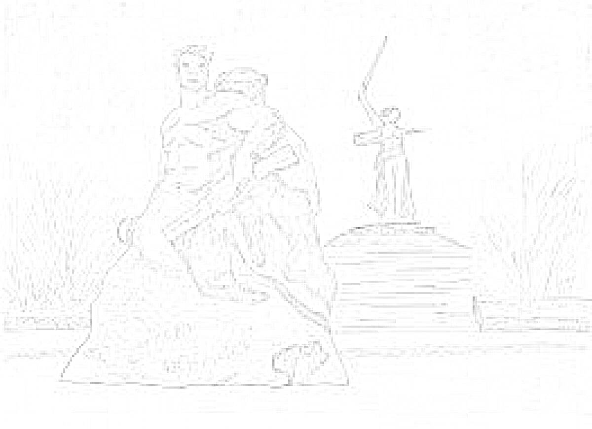 Раскраска Скульптурная группа и памятник «Родина-мать зовет!» на Мамаевом кургане
