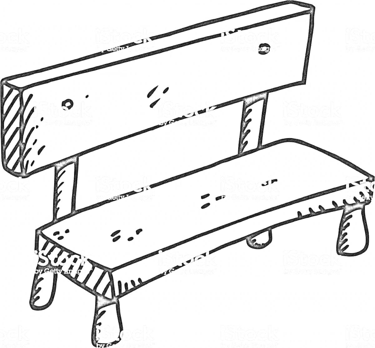 Раскраска Лавочка с четырьмя ножками и спинкой