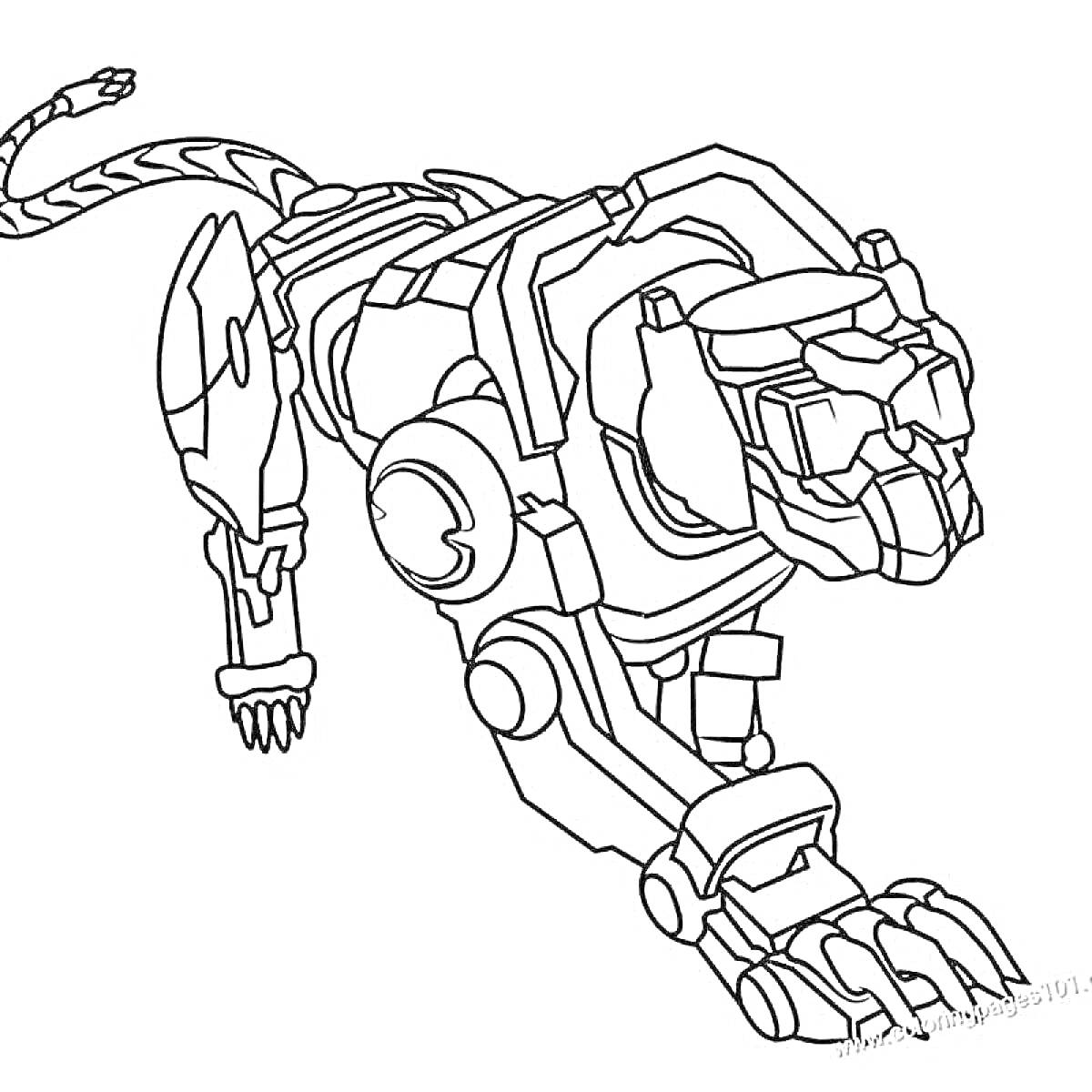 Раскраска Роботизированный пантерообразный лев с длинным хвостом