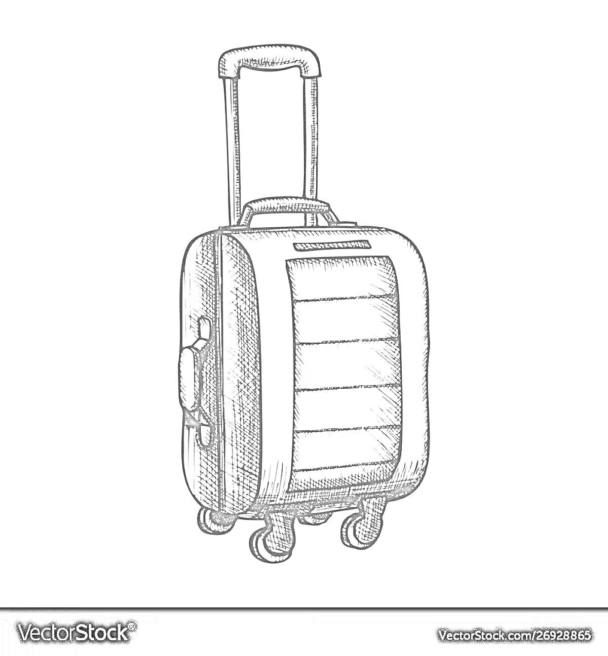 Раскраска Чемодан на колесах с ручкой и боковой ручкой