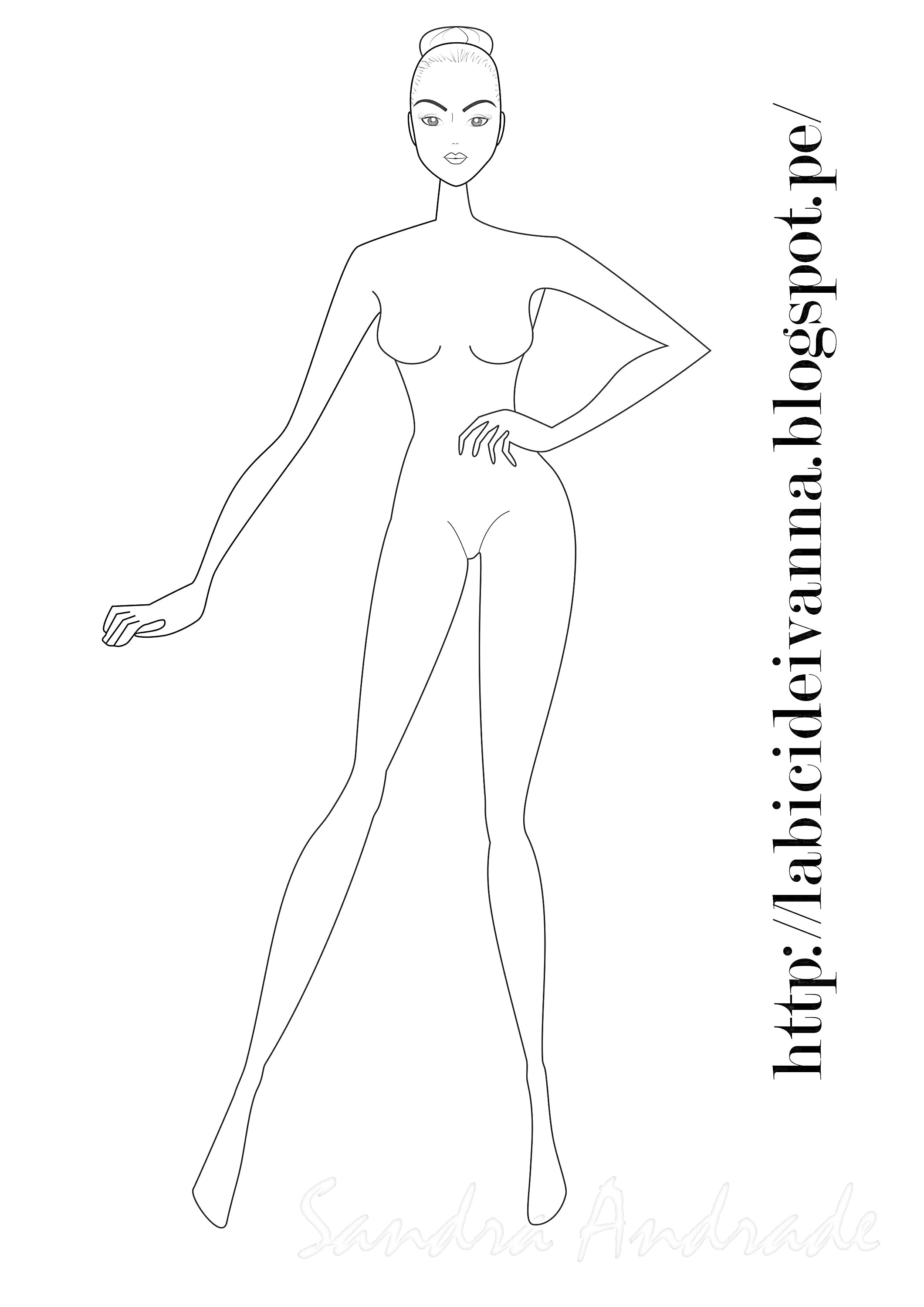 Раскраска Модель девушки для дизайна с надписями и логотипом блога