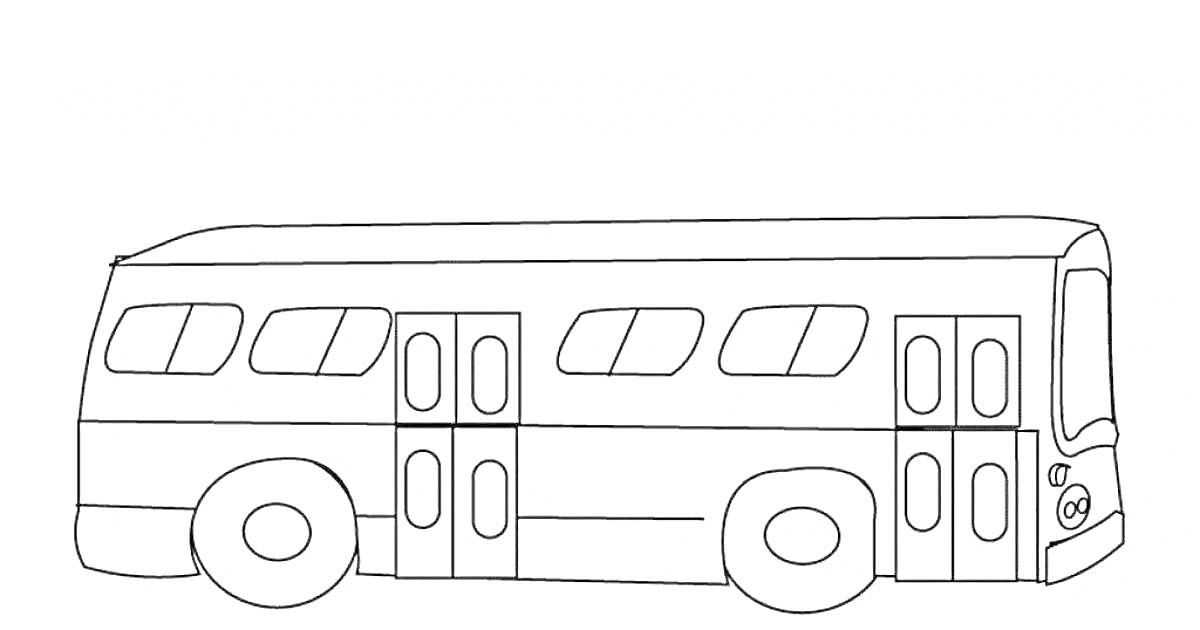 Раскраска Автобус большого размера с окнами, колесами и дверями