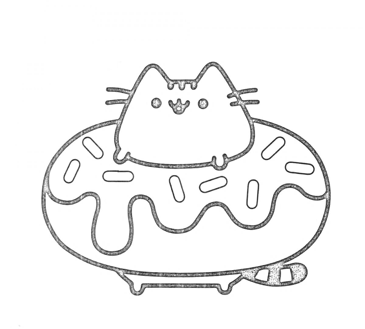 Раскраска Кошка внутри пончика с глазурью и посыпкой