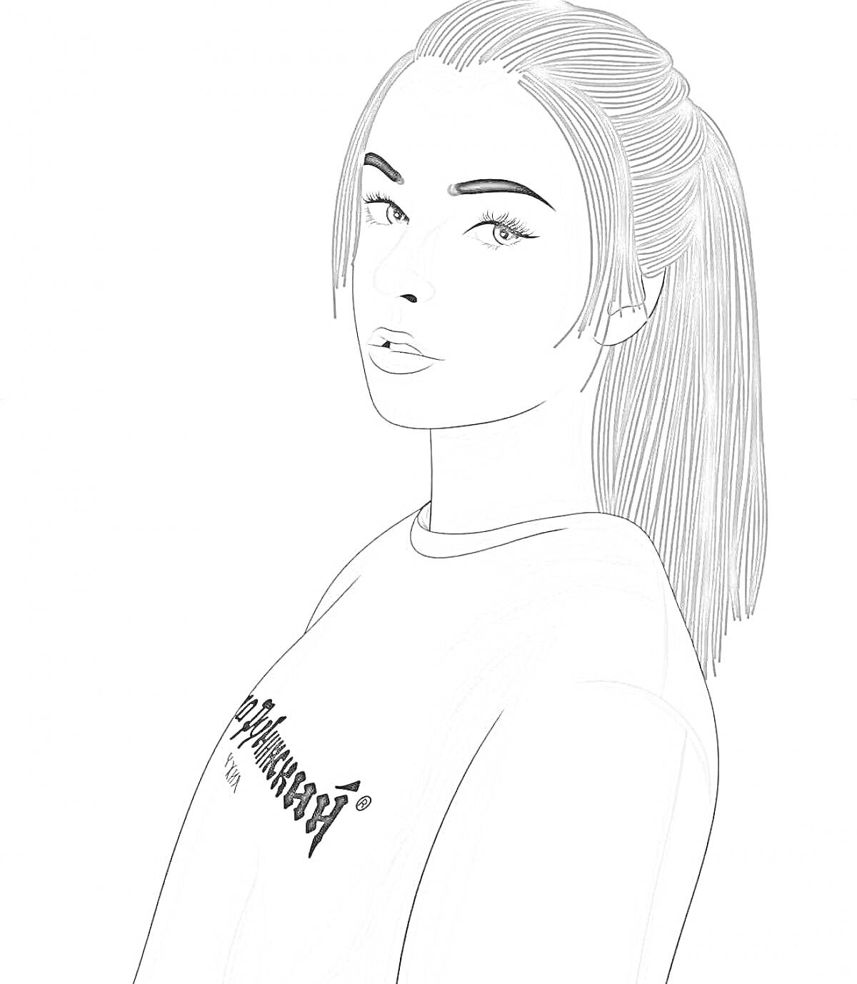 На раскраске изображено: Длинные волосы, Хвост, Лицо