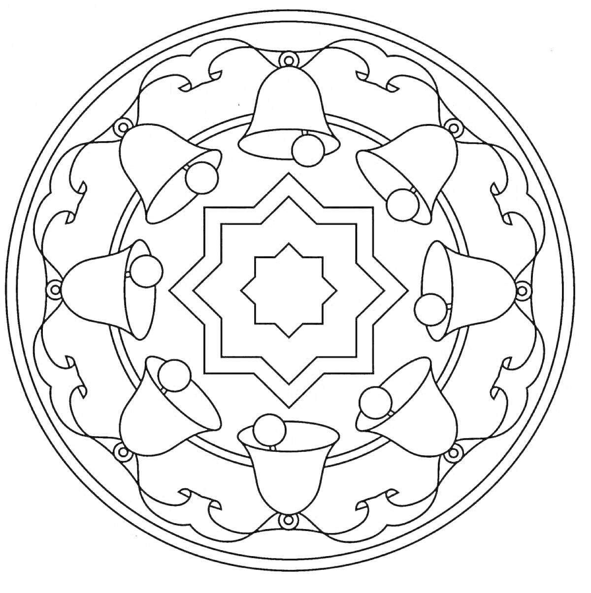 Раскраска Раскраска с круглыми узорами и колокольчиками