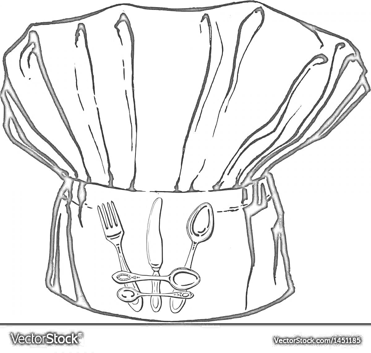 Раскраска Колпак повара с изображением вилки, ножа и ложки