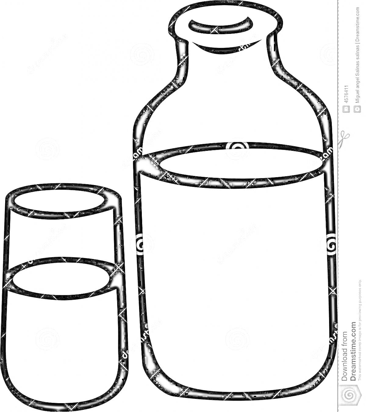 Раскраска Бутылка и стакан с молоком