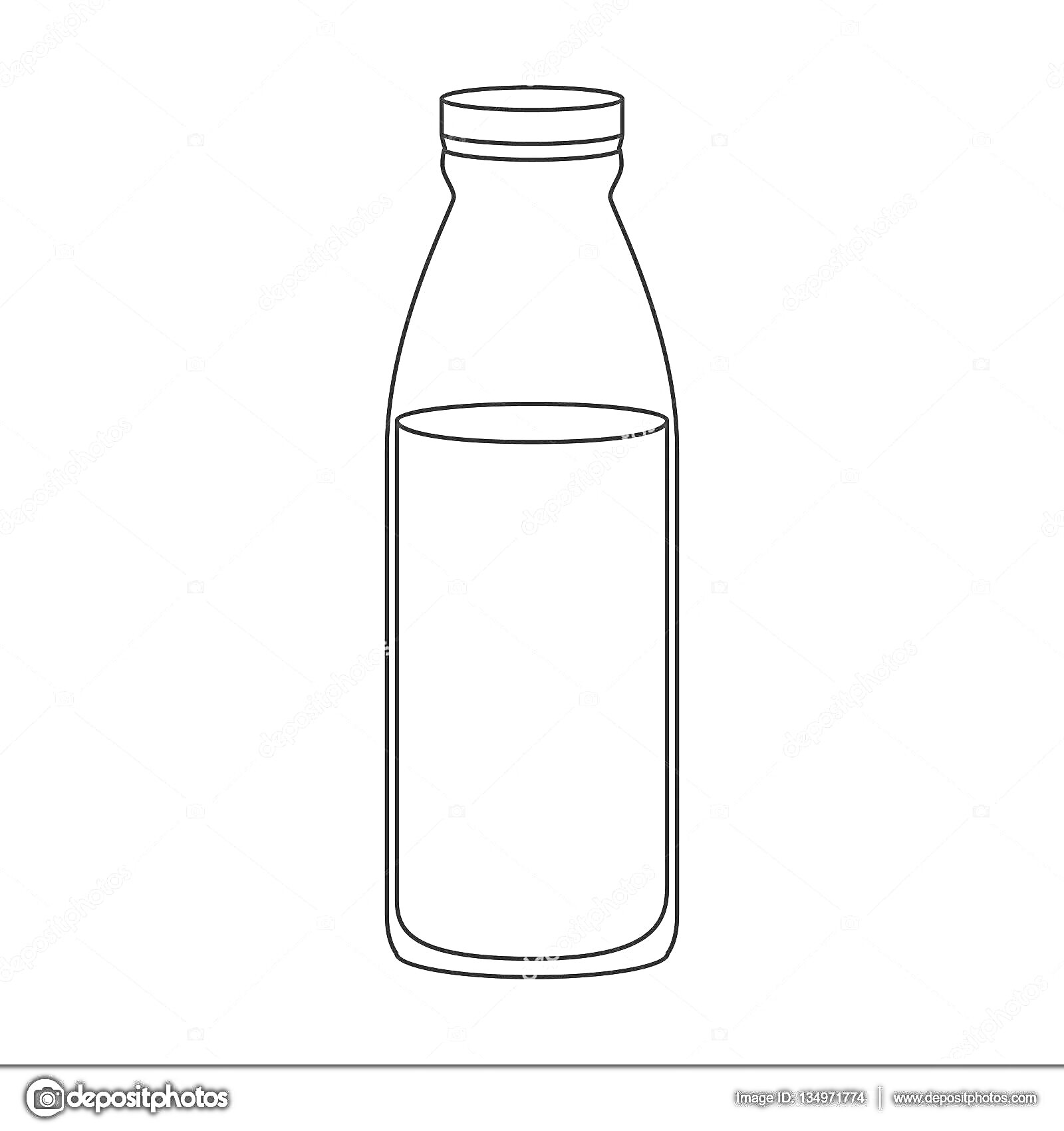 На раскраске изображено: Бутылка, Молоко, Для детей, Простая, Графика