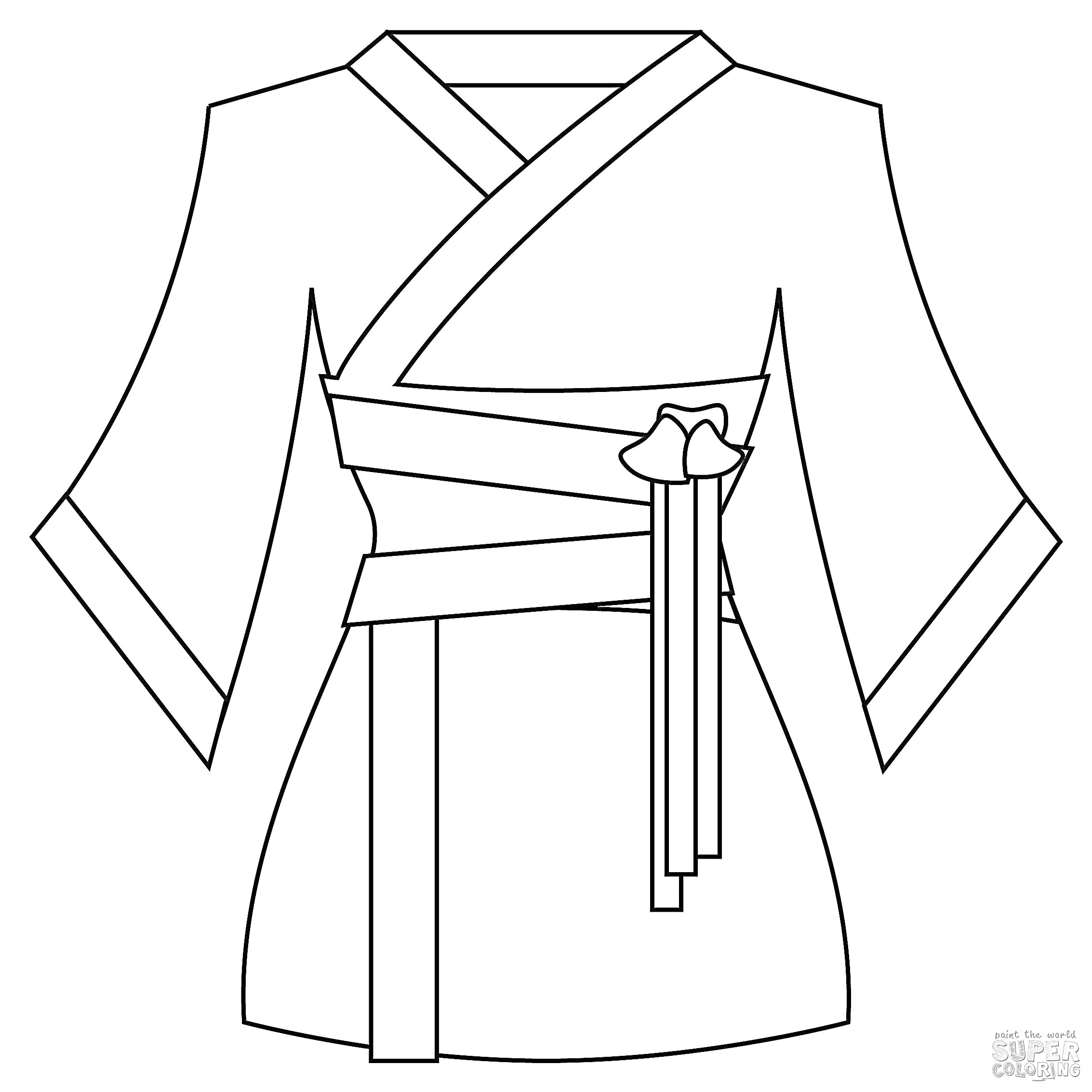 На раскраске изображено: Кимоно, Одежда, Бант, Мода